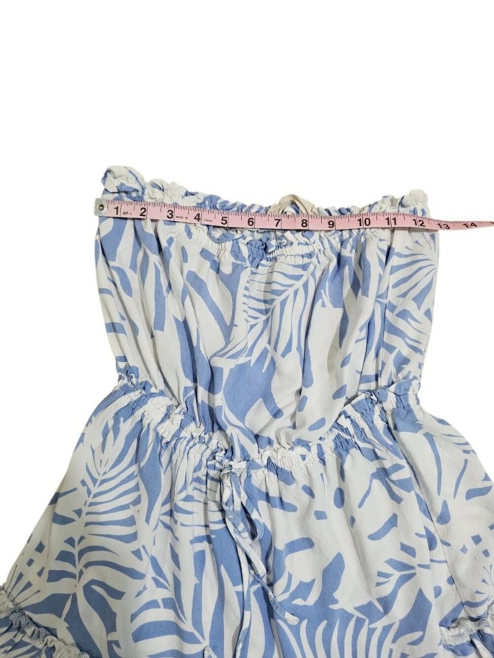 Ocean Drive Women Medium Blue White Tropical Leaf Print Mini Sundress Retro Y2K - Picture 6 of 7